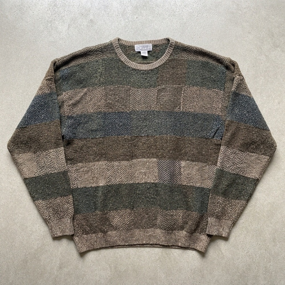 vtg 80s patchwork grandpa sweater xl fisherman Crewneck Knit Earthy italian